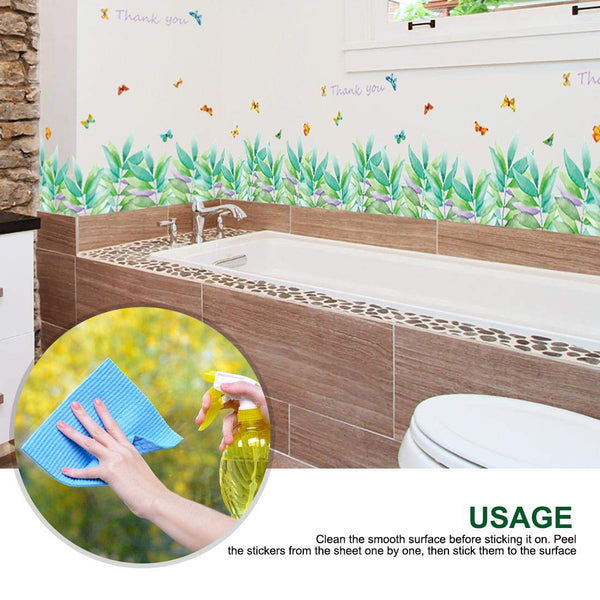 Wall Papers Green Leaves Baseboard Bathroom Kitchen Cupboard Decor Grass Plants Skirting Line Wall Stickers Decals size 50x70 sk7129