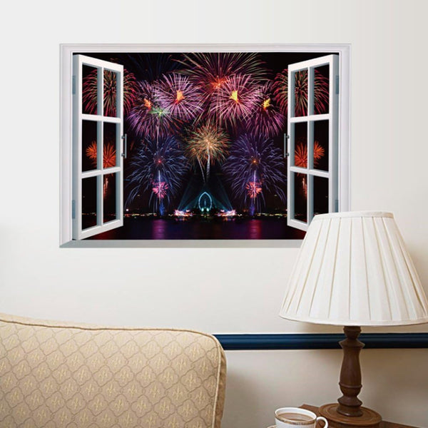 Sk7019 s Wall Stickers Watching Firework Through The Window Wall Decals Living Room Bedroom Wall Poster Mural