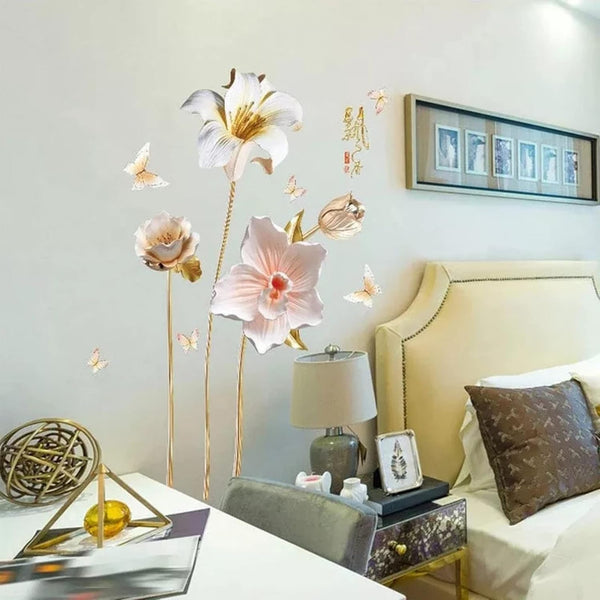 Relief Flower Wall Stickers Bedroom Decor Living Room Wall Decals Tv Sofa Background Decoration Wall Decor size 60x90 sk9288