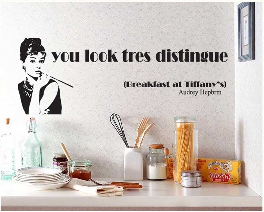 DIY Vinyl Wall Sticker, Murals, Decals, Tattoos with Black Pattern Audrey Hepburn from Breakfast At Tiffany's Movie And Quote You Look Tres Distingue Designs