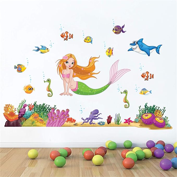 Ampire Wall Stickers Mermaid and Other Aquatic Animals Decor  JM7292