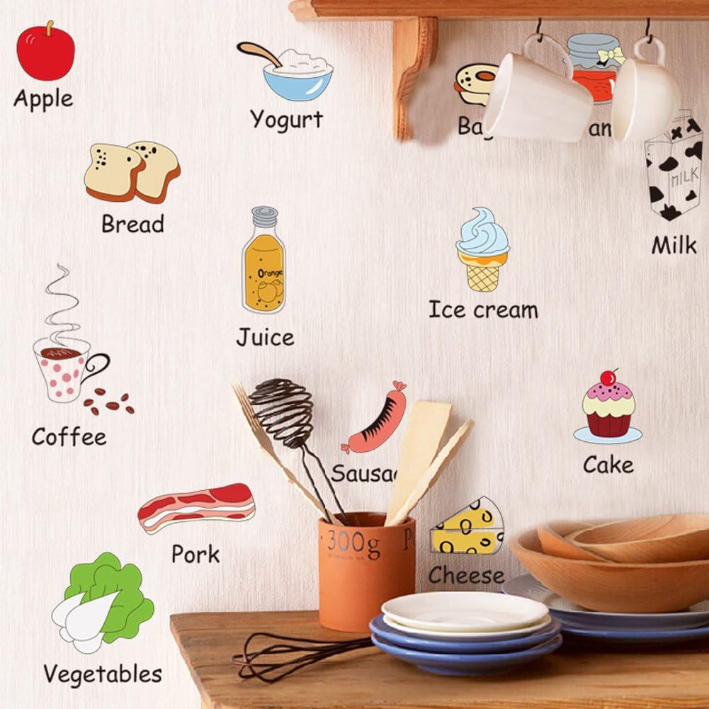 Wallpark Cartoon Cute Food Vegetable/Fruit/Meat Kitchen Fridge Removable Wall Sticker Decal, Living Room Bedroom Home Decoration Adhesive DIY Art Wall Mural size 50x70 am7090