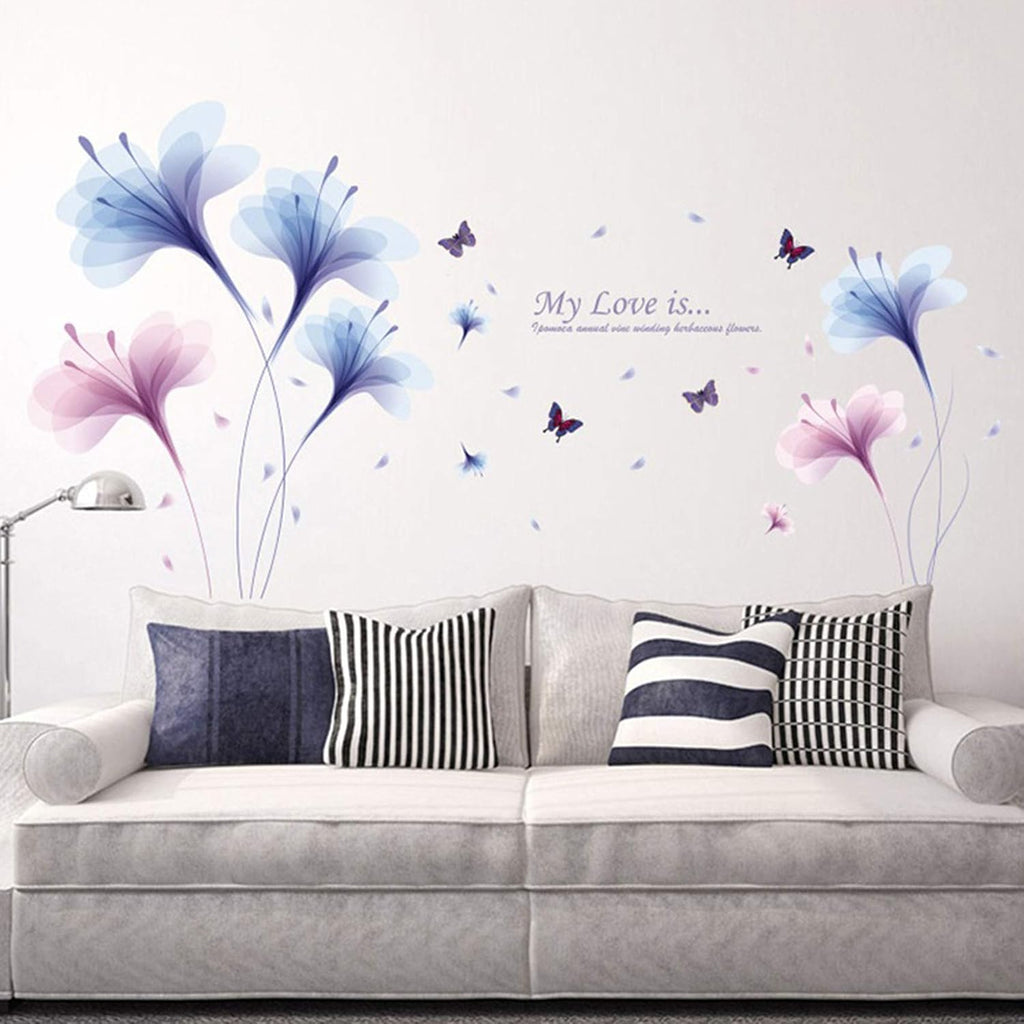 XL8270 \AuGcGoGo Orchid Flowers Wall Stickers Removable DIY Butterfly Art Decor Wall Stickers Murals for Living Room Kids Room Bedroom TV Background Decoration