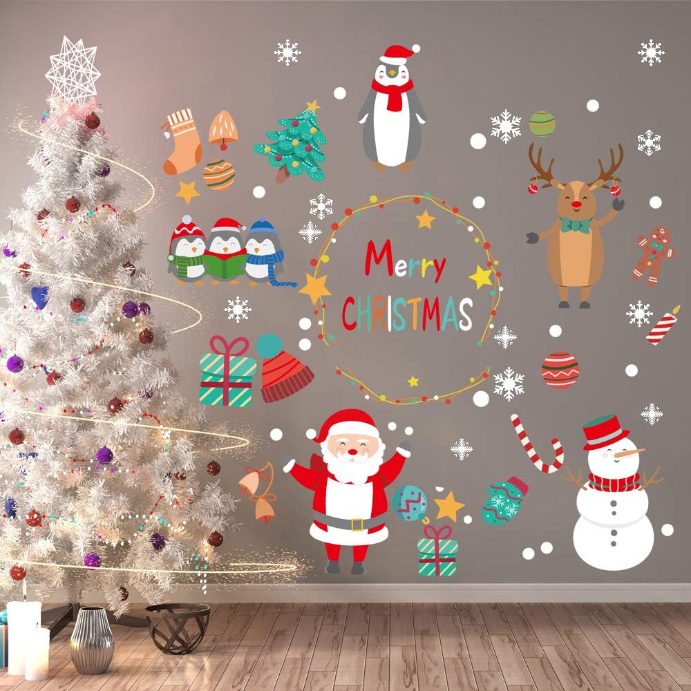 Christmas Wall Decal Santa Claus Snowman Presents Penguin Ornamental Sticker Removable Wall Decals Window Wall Decor Hm92033