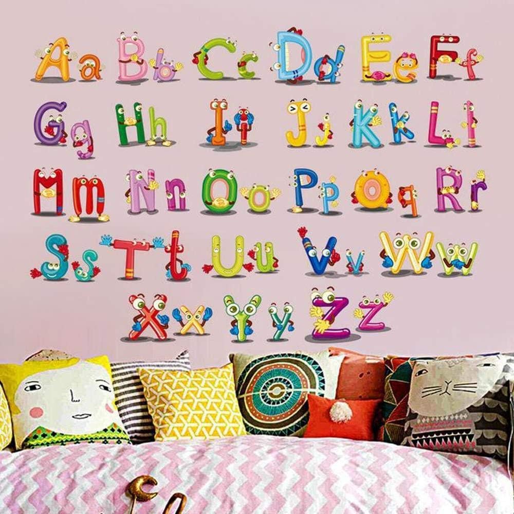 Hinleise Wall Stickers English Alphabet Letters Stickers Cute Cartoon Art Mural Decal for Kids Bedroom Nursery Classroom Early Education Removable Wall Decoration 45 60Cm