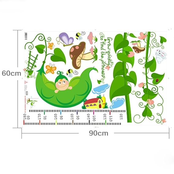 Outgeek Kids Growth Chart Wall Sticker Cute Pea Vine Height Chart Wall Paper Art Decor Decal for Nursery Bedroom one Size Green size 60x90  am9072