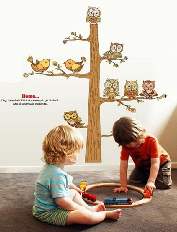 JAAMSO ROYALS Owl and Tree Natural Home Decoration Self Adhesive Wall Sticker size 60x90 ay9192