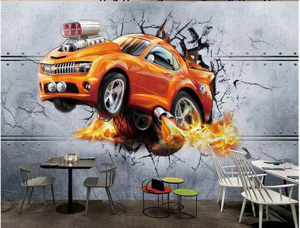 Xh7256 Decoration Murals Wall 3D Industrial Wind Breaking Wall Car Metal Tire Sports Car Mural Background Wall-400Cmx280Cm