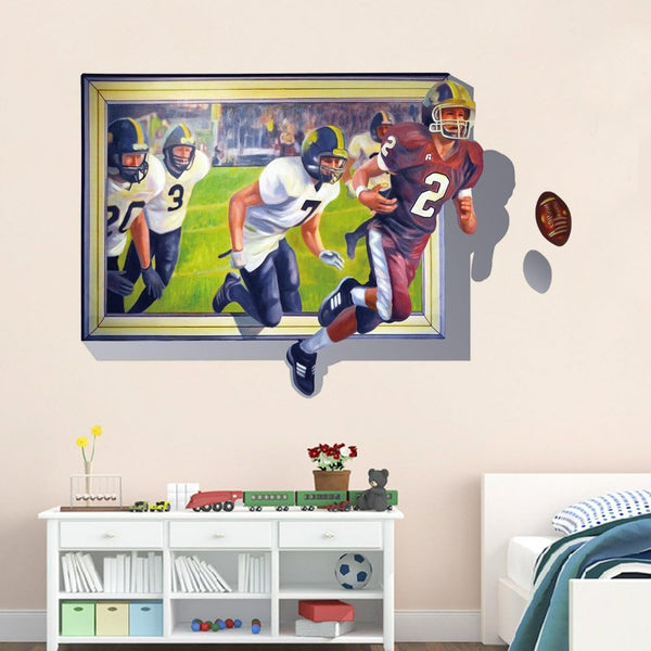 Winahppyhome 3D Fake Window Rugby Sports Wall Stickers for Bedroom Living Room Background Wallpaper Removable Home Decor Decals size 60x90  ay8010xl