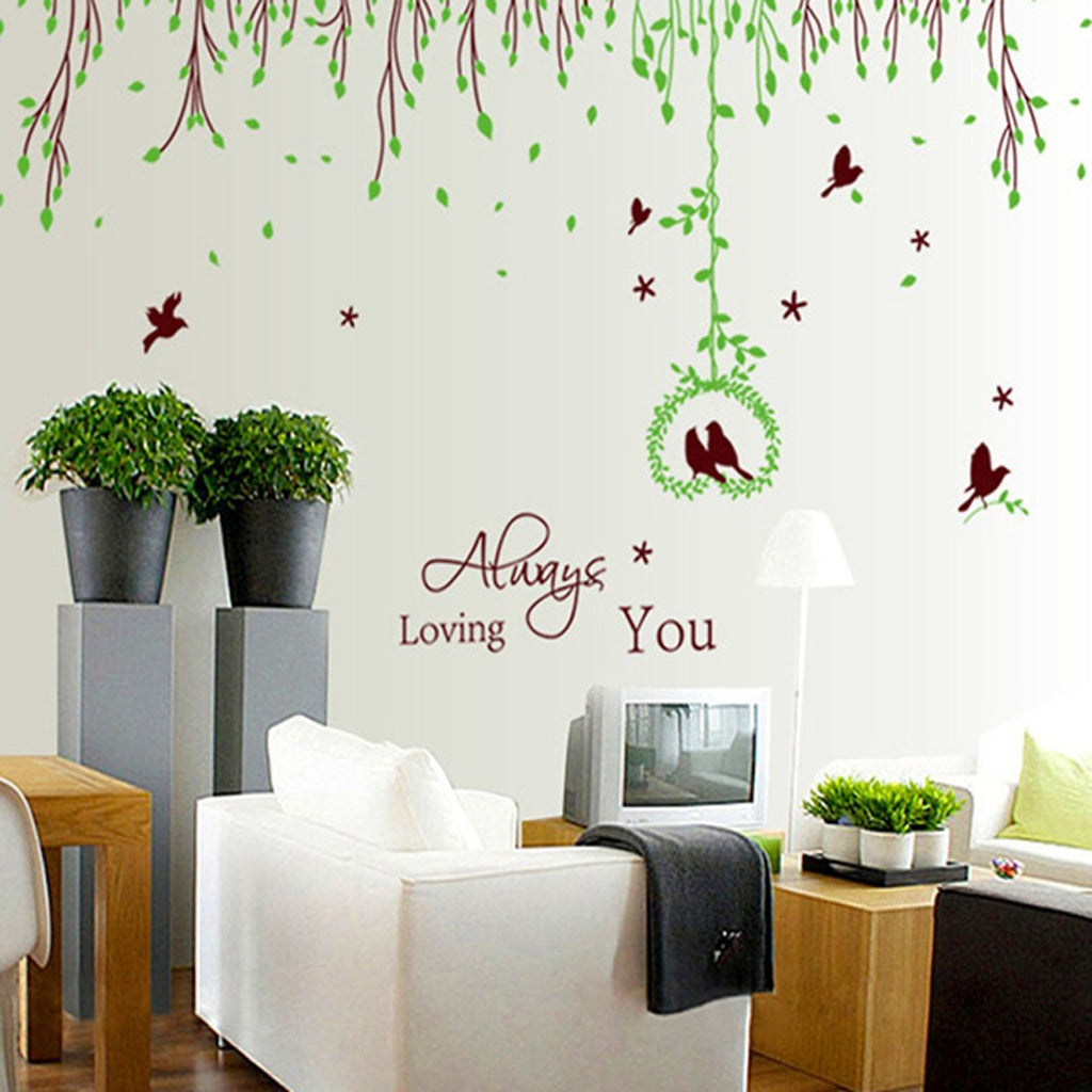 Wall Sticker English Letters Rural Green Leaves BirdsXy1059 xy