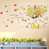 XL7209 Outgeek Wall Decoration Sticker Wall Art Decal Woman and Maple Leaves DIY Wall Decor Decal for Home One Size Multicolor