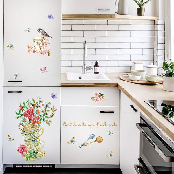 Trees Flowers Butterfly Wall Stickers Cartoon Animals Heart Shaped Wall Decals Home Decor  sk7114 size 50x70