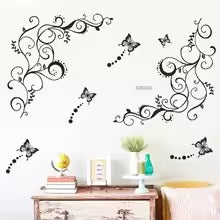 Black and white butterfly pattern art bedroom porch commercial wall background beautification decorative wall stickers wallpaper