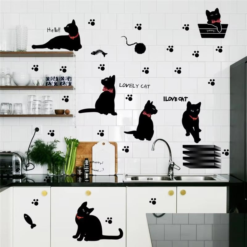 Lovely Playing Cats Animals Wall Stickers Kids Room Decoration Home Kitten Printing Mural Art Cartoon Diy Decal  Ld843  Size: 60x33