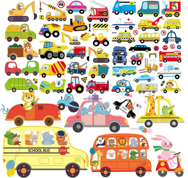 HCHinn Spring Summer Window Clings Double Sided Car Excavator Pattern Window Decals Stickers Decals for Kids Window Glass Spring Party Decorations 66 Pcs