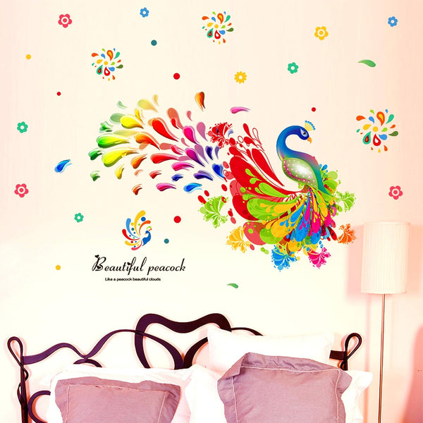 Amazon Brand - Solimo Wall Sticker for Bedroom (Beautiful Peacock Décor), Ideal Size 60x90 xl8191