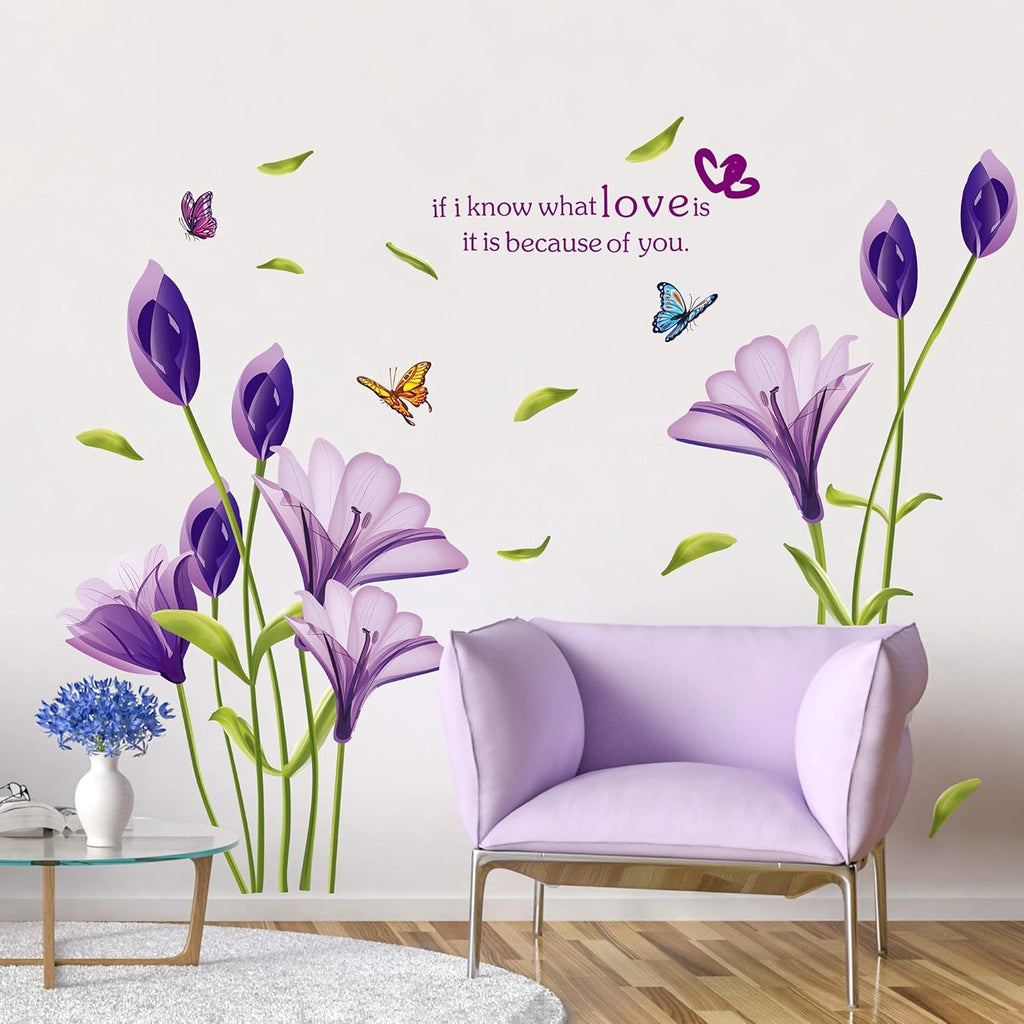 Cute 3D Purple Flowers Wall Sticker Art Mural Decal for Living Room Kitchen Desk Background size 70x50 xls7113