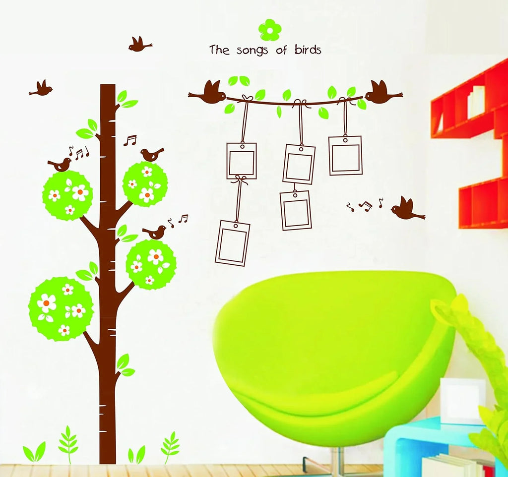 Sweet Memory Character Tree and Green Leafs of Nine Picture Frame and Two Birds for Home Wall  size 60x90 ay879