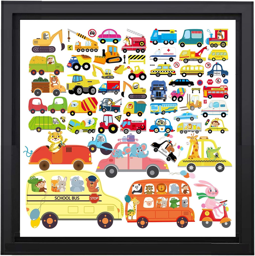 HCHinn Spring Summer Window Clings Double Sided Car Excavator Pattern Window Decals Stickers Decals for Kids Window Glass Spring Party Decorations 66 Pcs