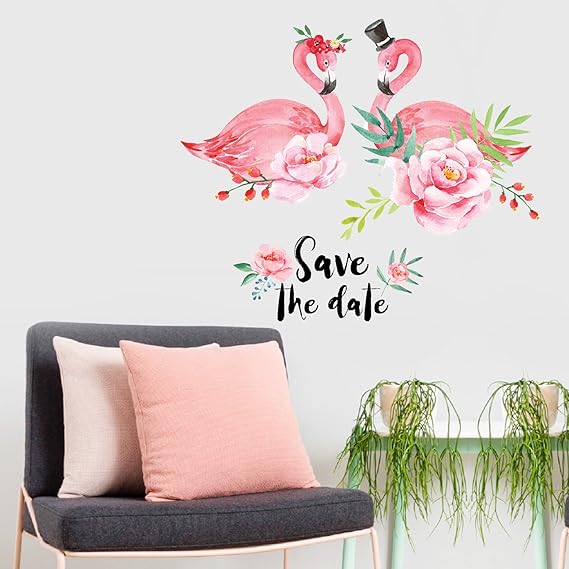 ChezMax Pink Flamingo and Quotes Wall Stickers DIY Removable Animals Wall Decals Decorative Wall Mural Wallpaper for Bedroom 19.7