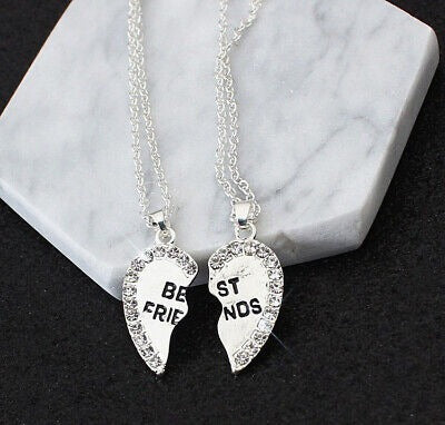 Unisex 2 Pcs Necklace Women Crystal Heart Best Friend Letter Necklace Couple Necklace Men Friendship Jewelry New Z0526