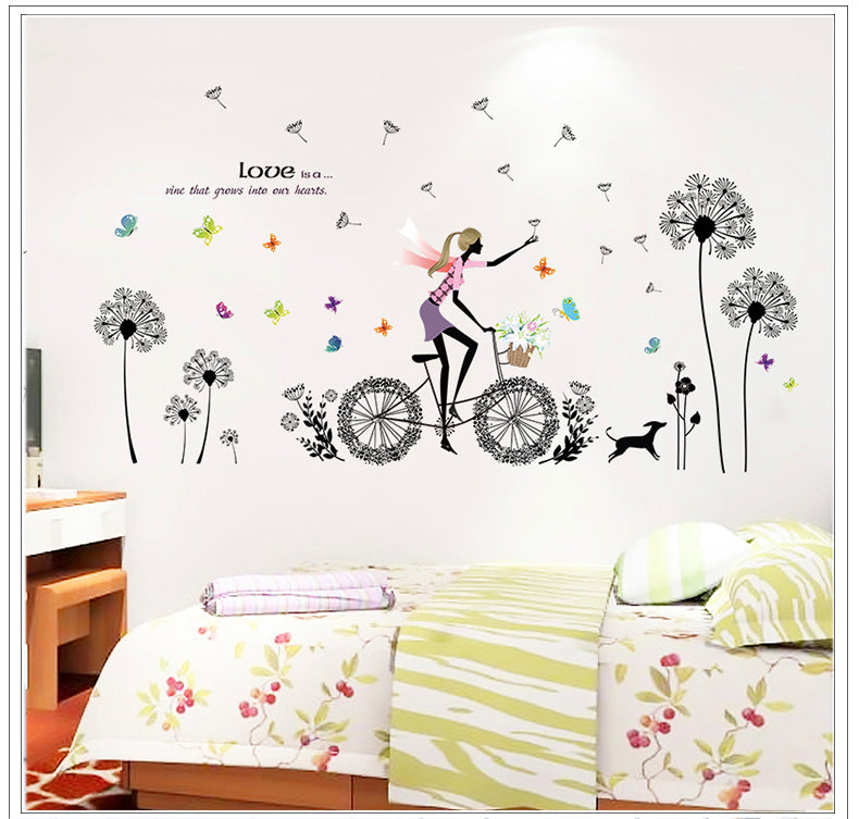 Flower Dandelion Girl Baseboard Porch Entrance Seamless Wall Sticker (XL8212)