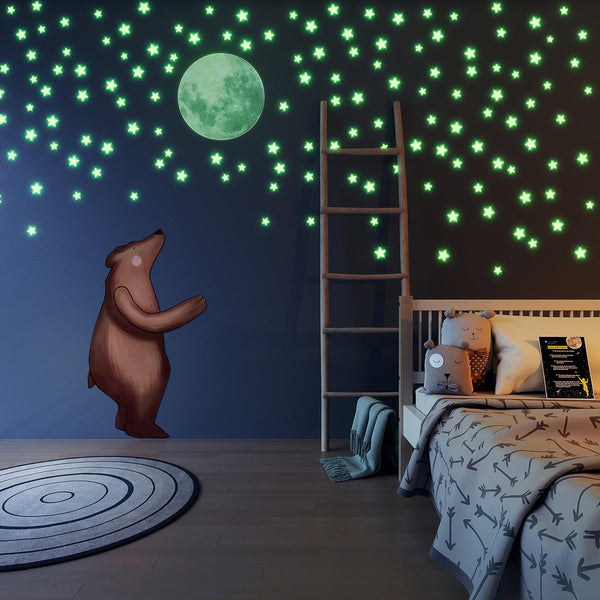 Moon Glow in The Dark Stars and Moon Ceiling Decal, Luminous Wall Decor for Children's Rooms, Sticky Fluorescence Stars and Moon, Gift for Boy and Girl Includes Affirmation Card