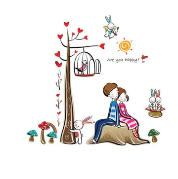 Sweet love theme wall sticker, boy and girl, love tree size 50x70 ay924