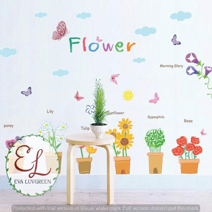 Eva Luvgreen Wallsticker Flower Pot Crayon Flower Size 50x70cm Wall Stickers/ Wall Stickers/ Wallpaper Stickers/ Wall Paper Stickers/ Wall Stickers/ Wall Stickers/ Bedroom Wall Stickers/ Living Room Wall Stickers MJ7022