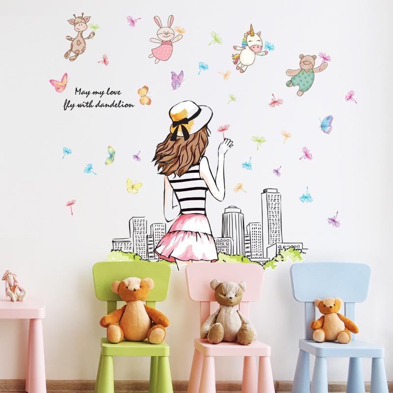 Decorative Decal: Girl Standing Next to the wall sticker size 50x70 mj7013