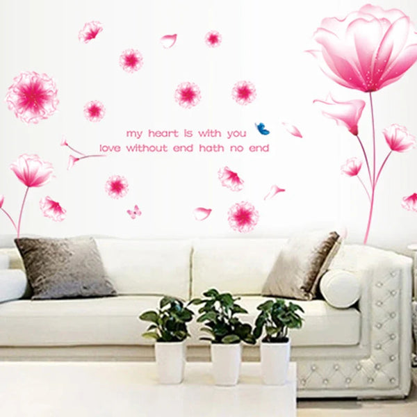 Decal painting, Korean wall decal pink crystal flower size 60x90  AY9184a