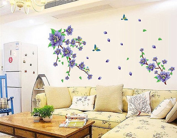 AY9190 Romantic Purple Flower DIY Removable Wall Stickers Living Room TVSofa Background Sweet Home Decor Mural Decal.