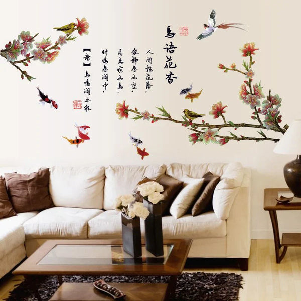 【BestGO】Chinese Style Home Office Decor Wall Stickers Flower Bedroom Living Room Sofa Wall Art Room Decoration Aesthetic Mural Wallpaper size 60x90 xl8140
