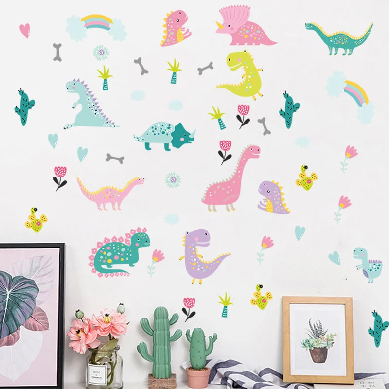 49pcs/set Dinosaur Wall Sticker For Kids Room Cartoon Plants DIY Wall Stickers Nordic Style Decal Home Decoration  Xp8029