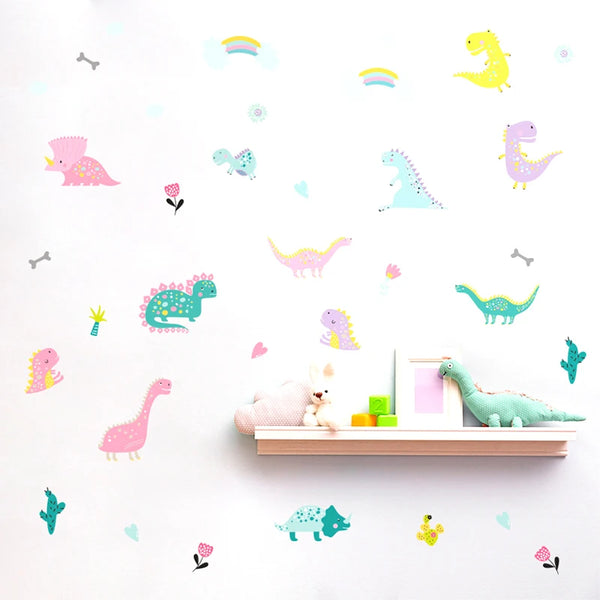 49pcs/set Dinosaur Wall Sticker For Kids Room Cartoon Plants DIY Wall Stickers Nordic Style Decal Home Decoration  Xp8029