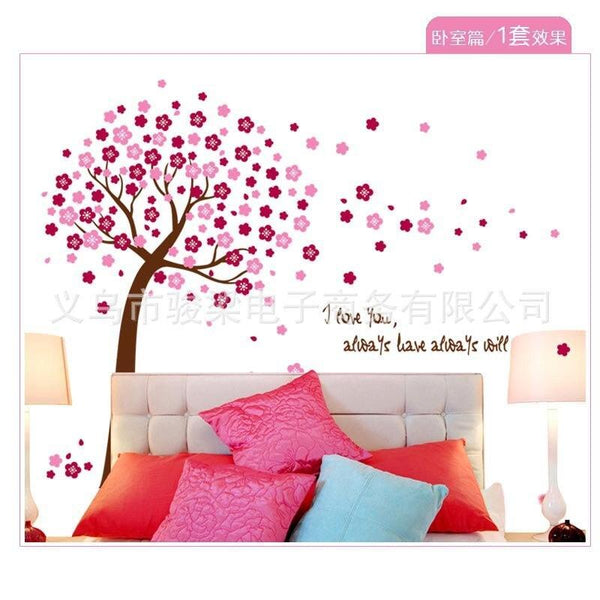 Ay9026a B Red And Blue Background Products Korean Pink Cherry Tree Bedroom Wall Stickers