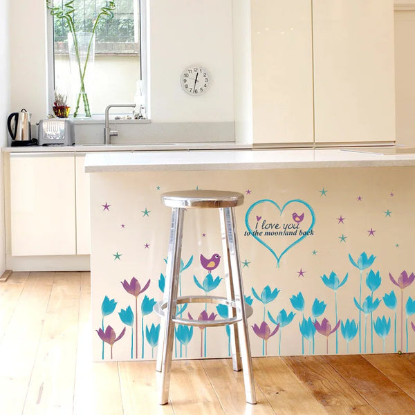 Blue Flowers Skirt Line Large Wall Stickers Home Decor Living Room Bedroom Decal Diy Art Mural Wallpaper Removable Wall Sticker - Wall Stickers - AliExpress