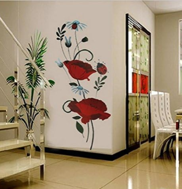 LD2035 Poppies Wall Sticker Decals Home Decoration Stylish Modern Flowers Living Room Bedroom Decoration Kitchen