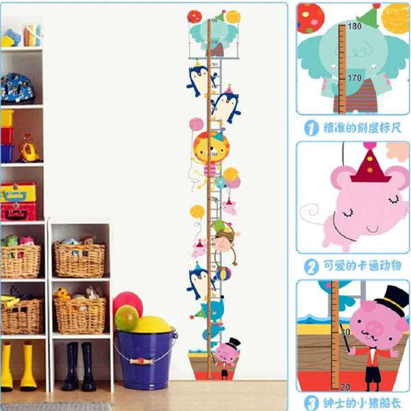 Kids Growth Chart Height Measurement Sticker Cute Animal for Kids Room School Decoration Wall Sticker