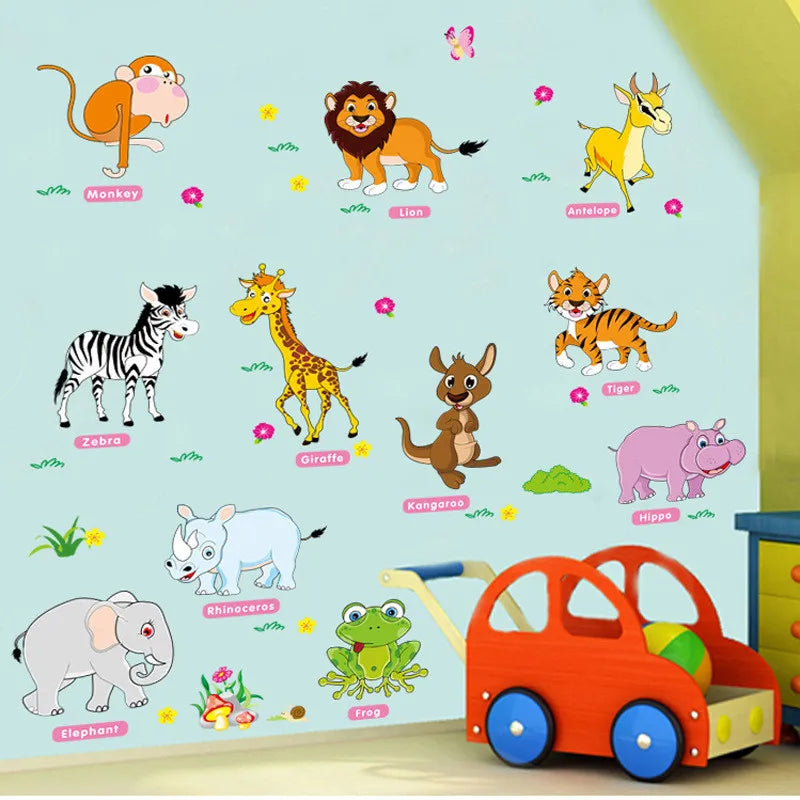 Cartoon animal Forest park wall stickers For kids room wardrobe DIY decorative mural hippo frog zebra lion removable Art sticker - AliExpress