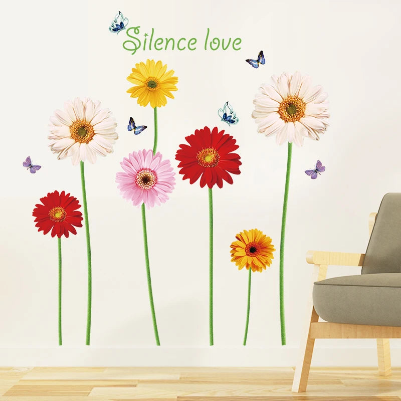 Colorful Flowers With Butterflies Wall Sticker Silence Love Wallpaper For Bedroom Women Living Room Decor Wall Mural - Wall Stickers