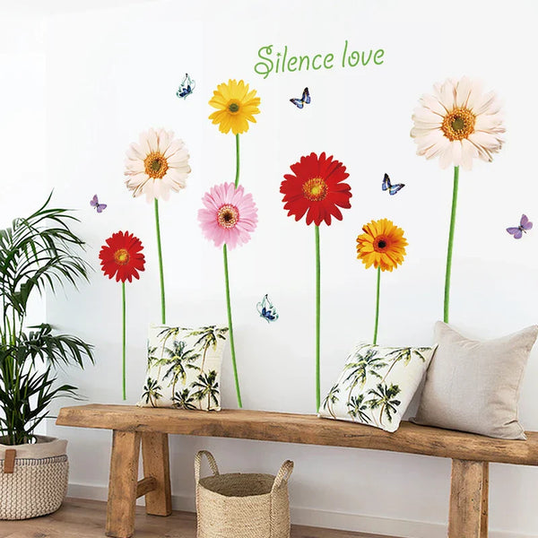 Colorful Flowers With Butterflies Wall Sticker Silence Love Wallpaper For Bedroom Women Living Room Decor Wall Mural - Wall Stickers