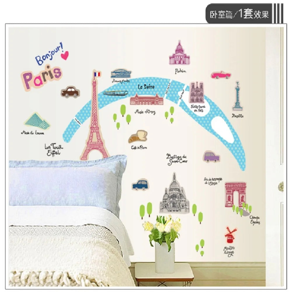 Creative French Landscape City Vinyl Art DIY Wall Stickers Eco-friendly Living Room Home Decor Mural Decal Wallpaper AY9088