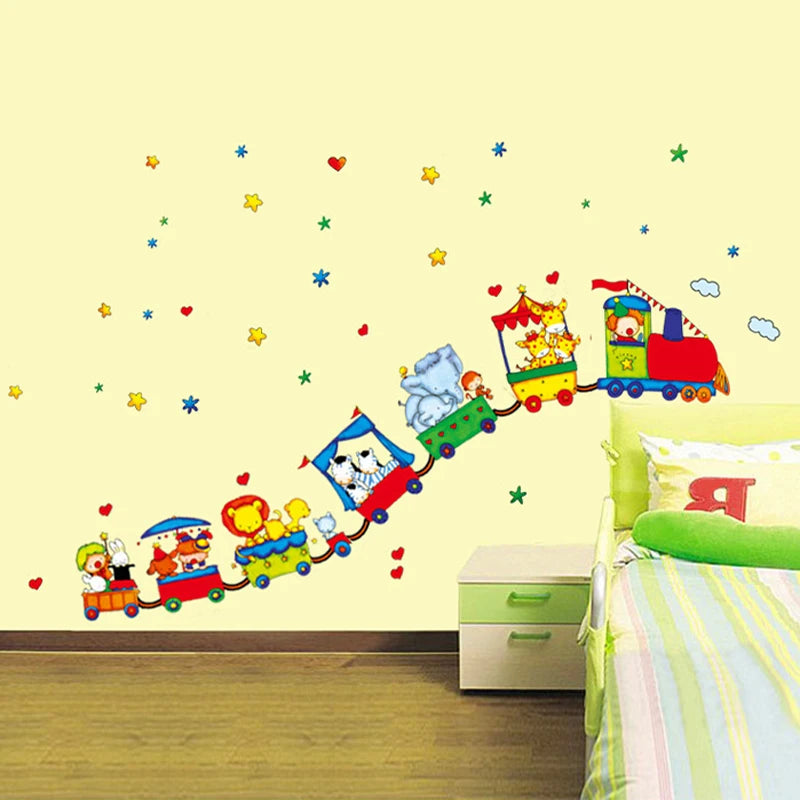 Cute Animal Train Wall Sticker Decal Vinyl Art kids Baby nursery Room Cartoon Decor Home Decor