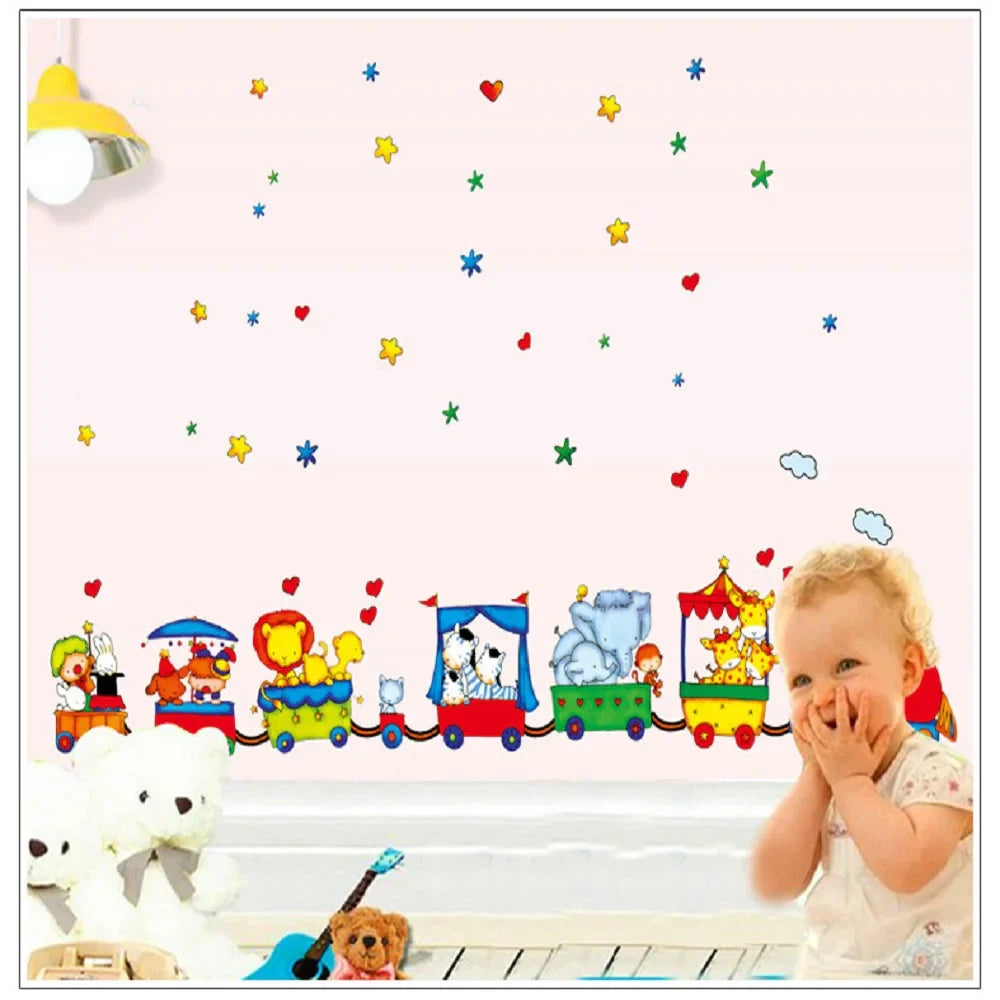 Cute Animal Train Wall Sticker Decal Vinyl Art kids Baby nursery Room Cartoon Decor Home Decor