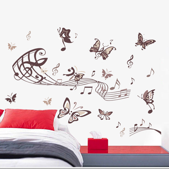 Musical Butterfly Wall Sticker Black Music Notes Wall Paper PV Home Wall Art Decor Self