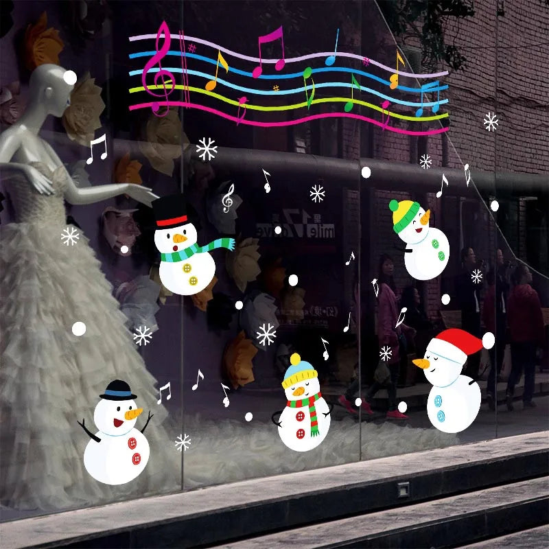 Wall Stickers Window Glass Festival Decals Music snowman Christmas Decorations xl838