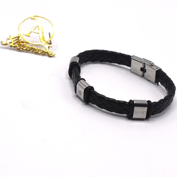 Fashion Stainless Steel Charm Magnetic Black Men Bracelet Leather Genuine Braided Punk Rock Bangles Jewelry Accessories Friend