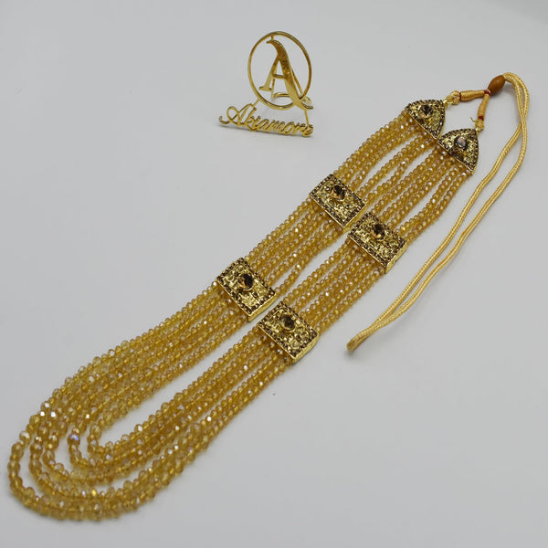 Classic White Pearl & Shampion Golden Mala Set Golden Set