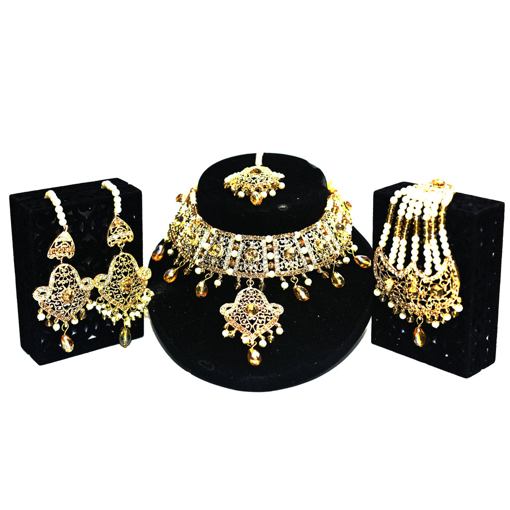 Fancy bridal Fashion set of necklace, earrings and tika jhumar jtfrpna1k-3